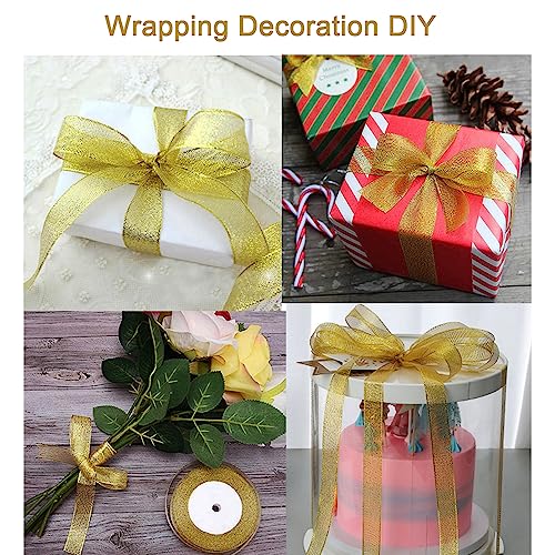 DAYEDZ 50 Yards Gold Glitter Ribbon 3/8 Inch, Sparkly Thin Solid Fabric Ribbon for Gift Wrapping, Crafts, Holiday Wedding Birthday Party Decoration Floral Bouquet, Metallic Gold Ribbon Roll - Image 5