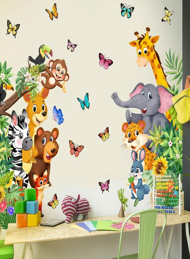 CharmFlo Jungle Forest Animals Wall Decals Animal Door Sticker Removable Reusable Peel Stick Elephant Lion Zebra Giraffe Safari Mural Art Nursery Kids Room Baby Bedroom Playroom Daycare Living Room - Image 1