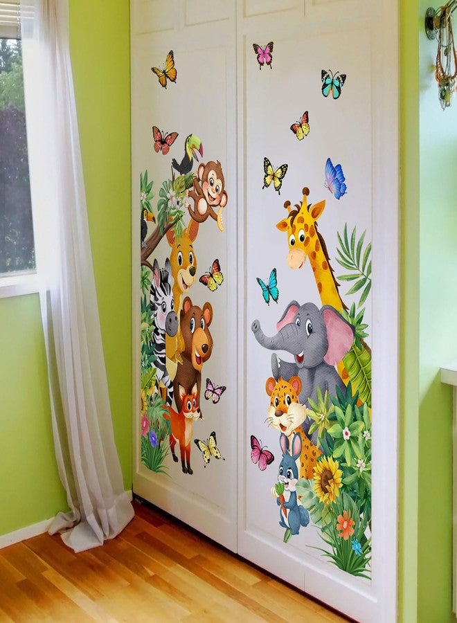 CharmFlo Jungle Forest Animals Wall Decals Animal Door Sticker Removable Reusable Peel Stick Elephant Lion Zebra Giraffe Safari Mural Art Nursery Kids Room Baby Bedroom Playroom Daycare Living Room - Image 2
