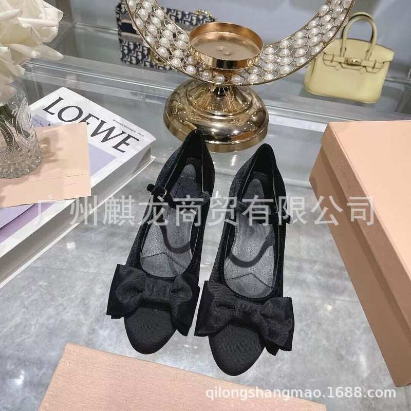 High-End Quality Genuine Leather Round Toe Color Matching Bow Low Heel With Mary Jane Shoes Ballet Shoes - Image 5