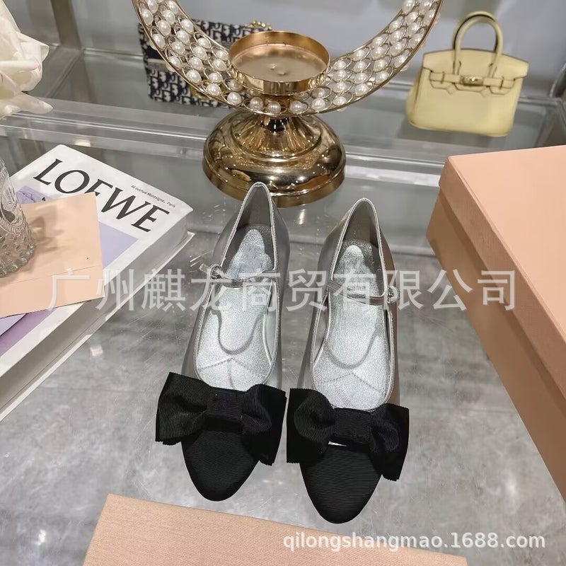 High-End Quality Genuine Leather Round Toe Color Matching Bow Low Heel With Mary Jane Shoes Ballet Shoes - Image 4