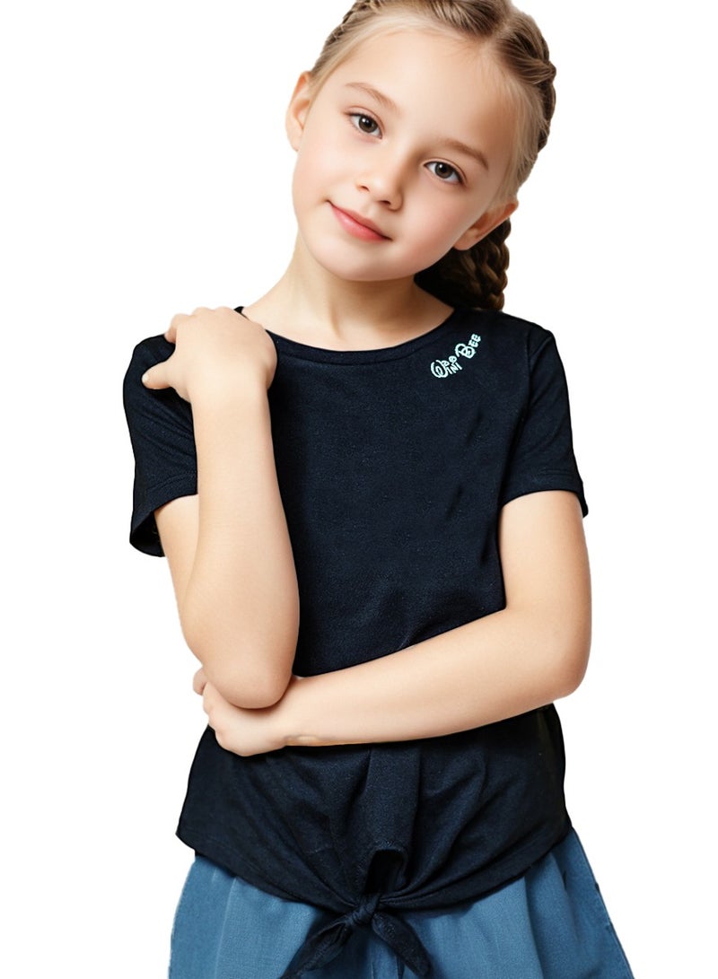 WiNi BEE Summer 8 10 12 14 16Y Girls T-Shirt Print Sequins Fashion Girl Top Kids Casual Tee Short Sleeve Black Cotton Girls Clothes  - Image 1