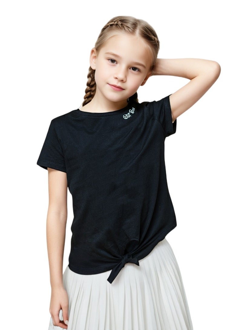 WiNi BEE Summer 8 10 12 14 16Y Girls T-Shirt Print Sequins Fashion Girl Top Kids Casual Tee Short Sleeve Black Cotton Girls Clothes  - Image 2