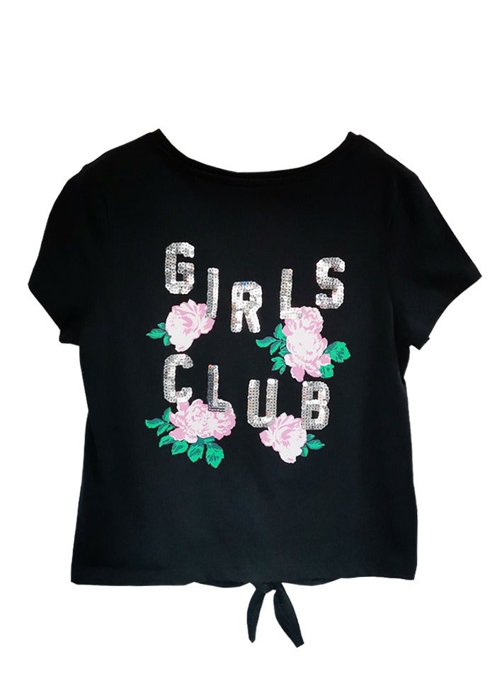 WiNi BEE Summer 8 10 12 14 16Y Girls T-Shirt Print Sequins Fashion Girl Top Kids Casual Tee Short Sleeve Black Cotton Girls Clothes  - Image 5