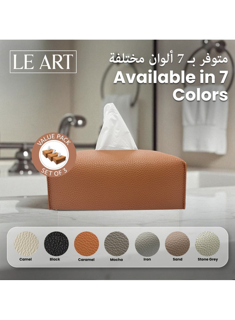 LeArt Leather Tissue Box Cover PACK OF 3 – Elegant Tissue Box Holder for Office Car Hotel Home Decor | Living Room Bedroom Bathroom | Facial Tissue Holder, Car Tissue Box Holder (Caramel - Pack of 3) - Image 5