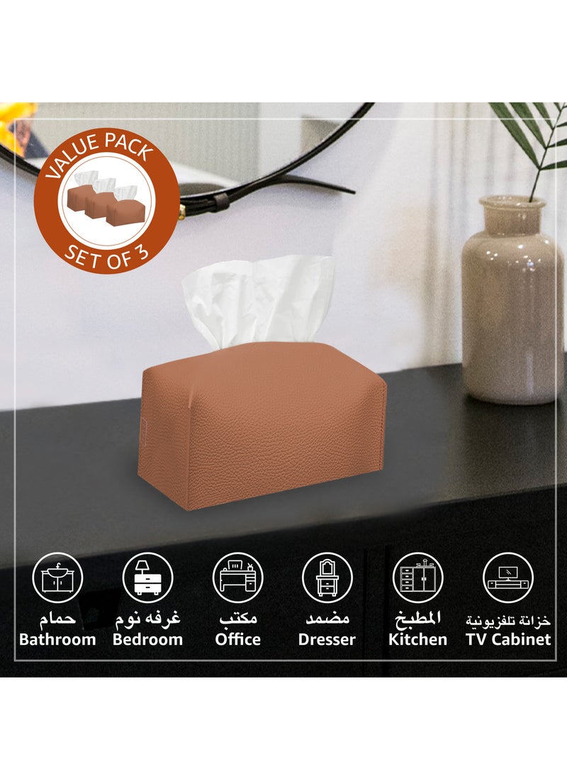 LeArt غطاء علبة مناديل جلدي (كاراميل | عرض حزمة من 3 قطع)  - Image 3