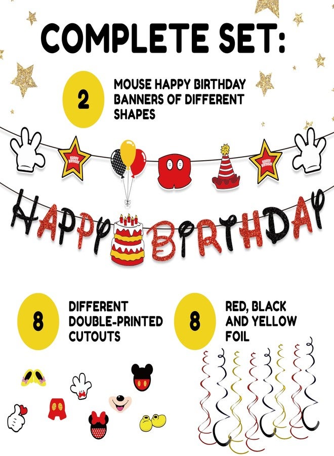 BOGAZNET Birthday Party Decorations Set – 2 Happy Birthday Banners and 18 Hanging Swirls Party Decorations Red Black Yellow Ceiling Streamers Party Decorations Plastic Streamers and Cardstock Kit - Image 4