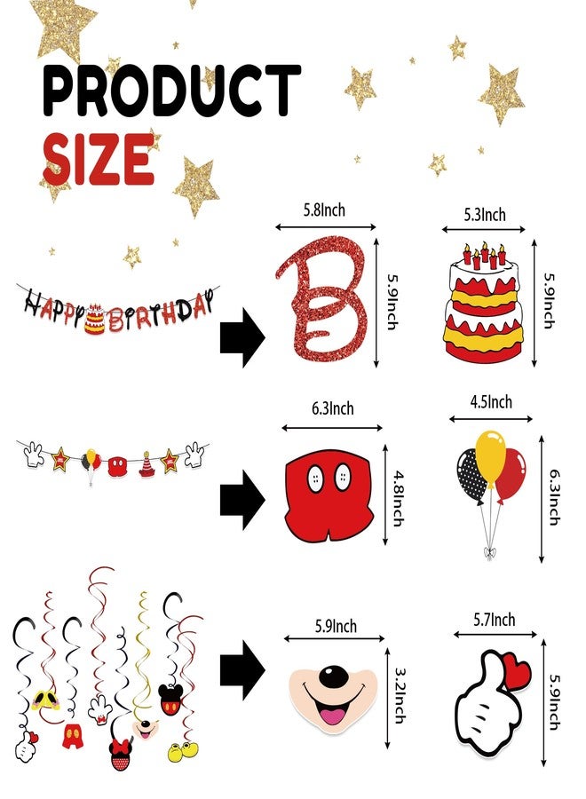 BOGAZNET Birthday Party Decorations Set – 2 Happy Birthday Banners and 18 Hanging Swirls Party Decorations Red Black Yellow Ceiling Streamers Party Decorations Plastic Streamers and Cardstock Kit - Image 2