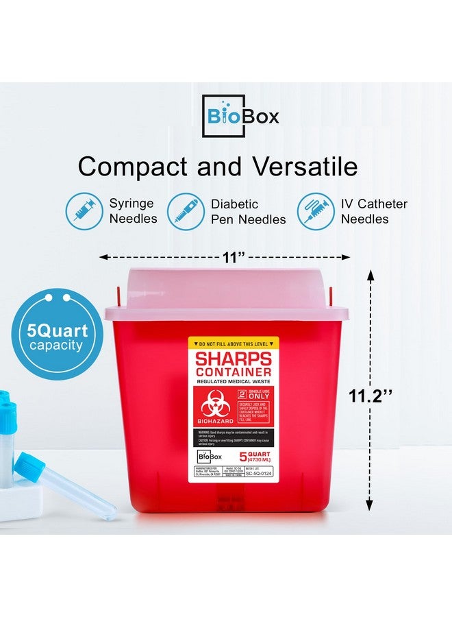biobox Sharps Container Large - Sharps Containers for Home Use and Labs - Portable Needle Disposal and Travel Size Biohazard Bin - 5 Quart (Pack of 1) - Image 1