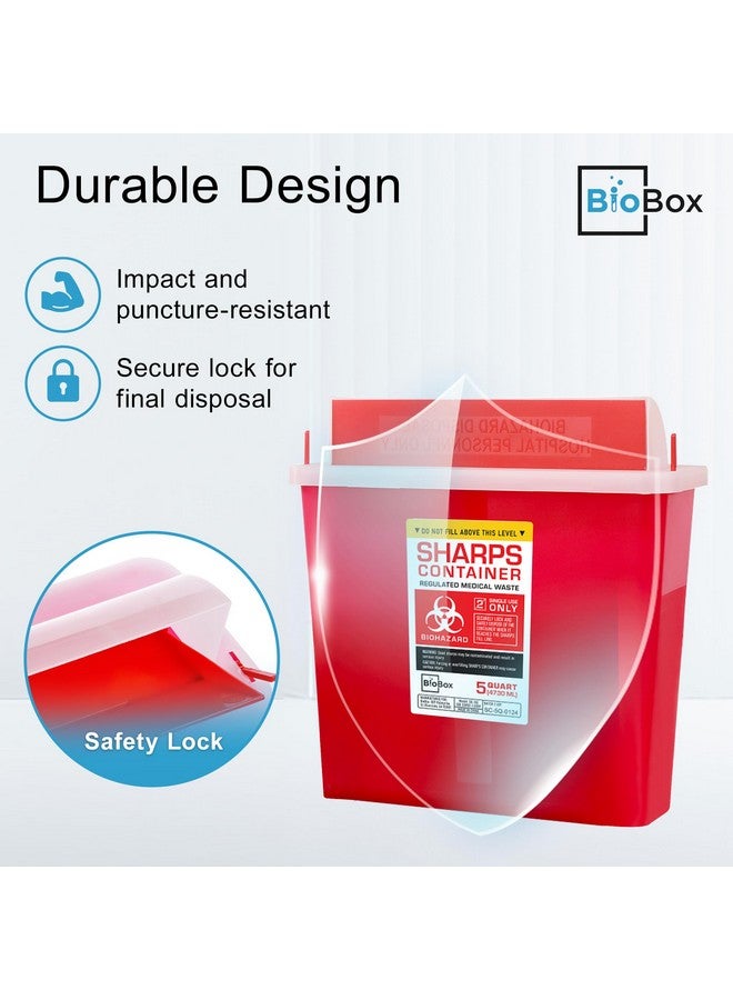 biobox Sharps Container Large - Sharps Containers for Home Use and Labs - Portable Needle Disposal and Travel Size Biohazard Bin - 5 Quart (Pack of 1) - Image 4