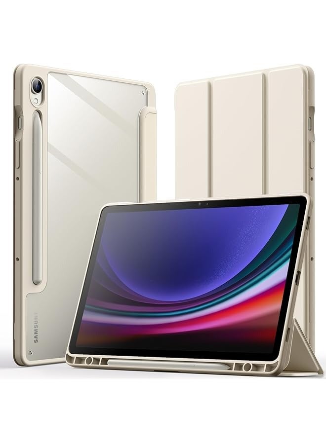 JETech Case for Samsung Galaxy Tab S9 11-Inch with S Pen Holder, Clear Transparent PC Back, Shockproof Tri-Fold Stand Tablet Cover, Auto Wake/Sleep (Beige) - Image 1