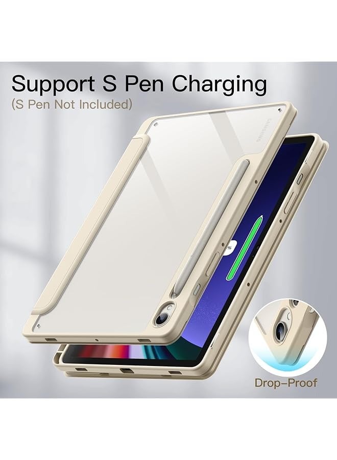 JETech Case for Samsung Galaxy Tab S9 11-Inch with S Pen Holder, Clear Transparent PC Back, Shockproof Tri-Fold Stand Tablet Cover, Auto Wake/Sleep (Beige) - Image 4