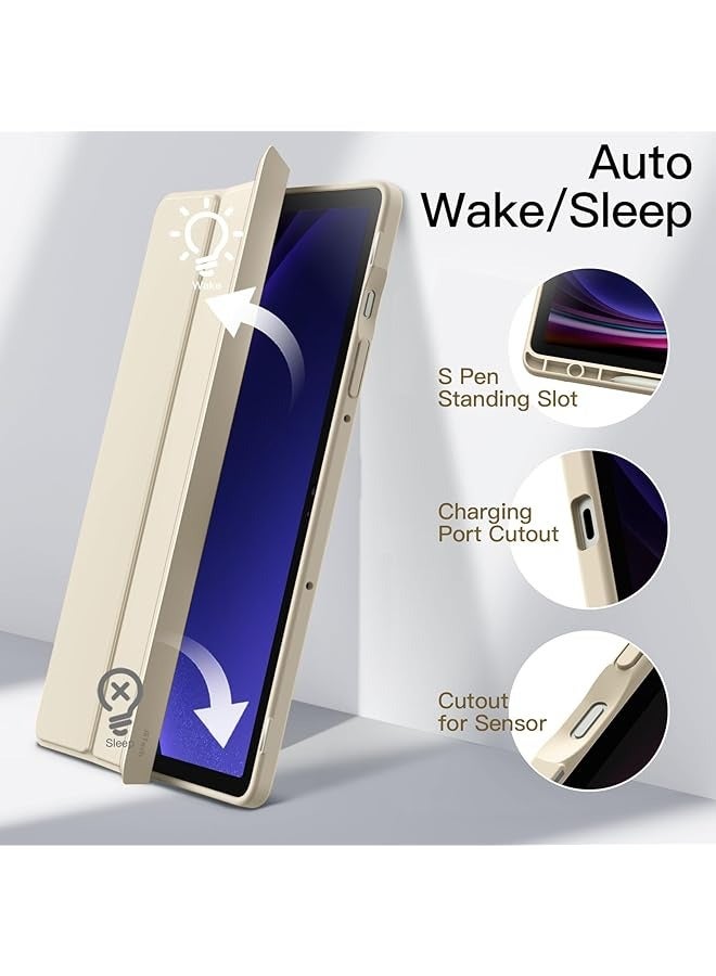 JETech Case for Samsung Galaxy Tab S9 11-Inch with S Pen Holder, Clear Transparent PC Back, Shockproof Tri-Fold Stand Tablet Cover, Auto Wake/Sleep (Beige) - Image 5