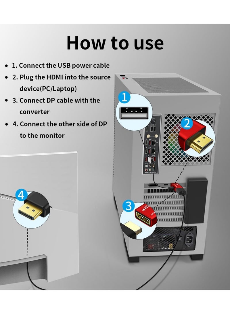 X-level 1Pcs HDMI to DisplayPort Adapter, 4K@60Hz, 1080p@120Hz, HDMI computer to DP monitor Converter with usb power, Compatible with, Laptop, AMD, NVIDIA, PS5, Xbox, Graphics Card, Aluminium case - Image 4