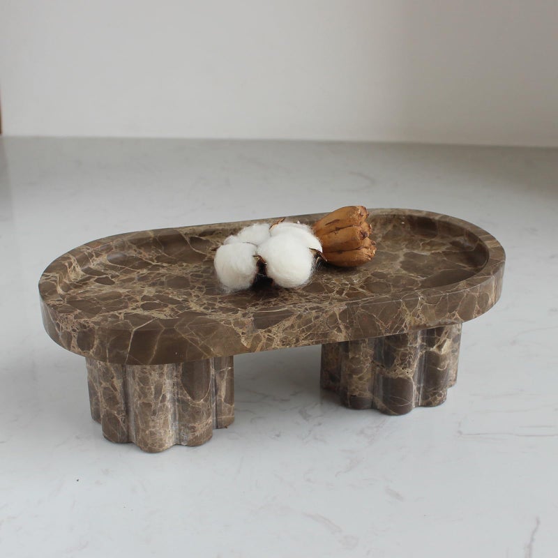 Natural Travertine Marble Oval Tray with 2 Legs 10 Vanity Decorative Tray for Countertop Organizer Catchall Tray for Perfume Candles Jewelry Dishv