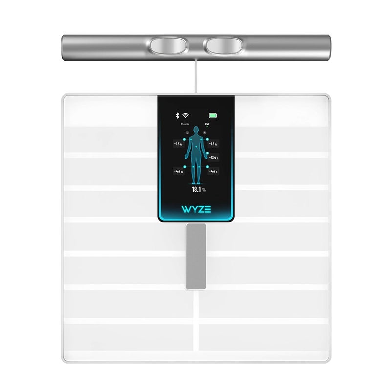 وايز سمارت سكيل ألترا بوديسكان (Wyze Smart Scale Ultra BodyScan) مزود بمقبض – ميزان ذكي لتحليل تركيب الجسم يدعم تقنيات الو��ي فاي (Wi-Fi) والبلوتوث (Bluetooth)، يقيس الوزن، مؤشر كتلة الجسم (BMI)، نسبة الدهون في الجسم، كتلة العضلات، بالإضافة إلى قياسات أخرى، اللون أبيض. - Image 1