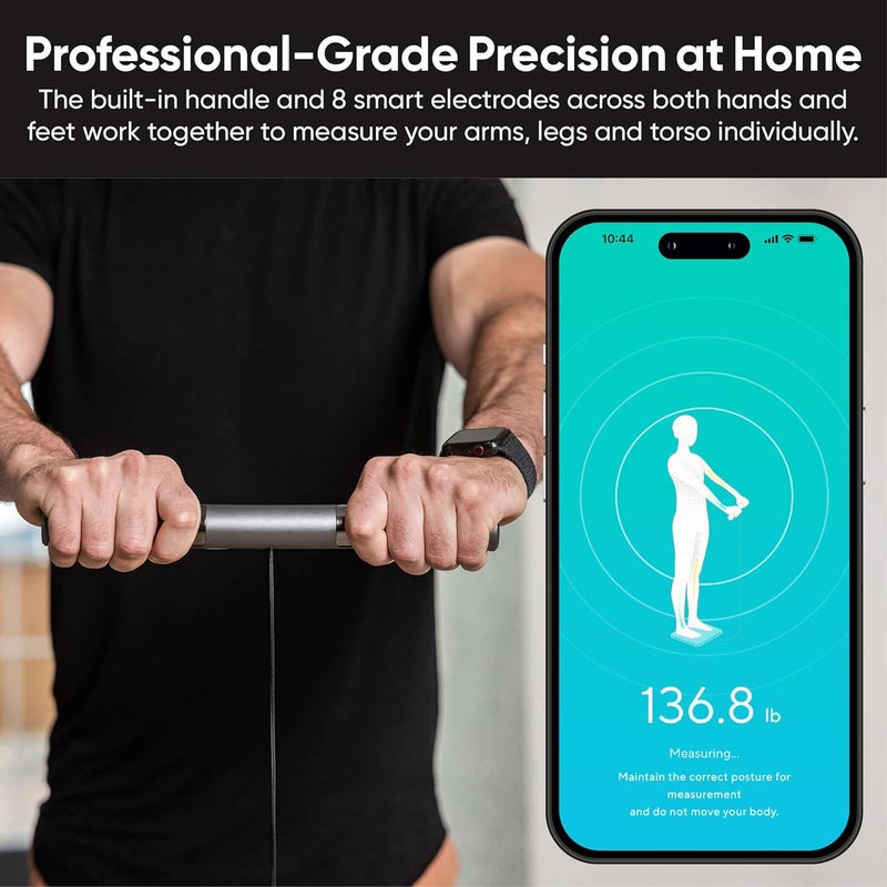 وايز سمارت سكيل ألترا بوديسكان (Wyze Smart Scale Ultra BodyScan) مزود بمقبض – ميزان ذكي لتحليل تركيب الجسم يدعم تقنيات الو��ي فاي (Wi-Fi) والبلوتوث (Bluetooth)، يقيس الوزن، مؤشر كتلة الجسم (BMI)، نسبة الدهون في الجسم، كتلة العضلات، بالإضافة إلى قياسات أخرى، اللون أبيض. - Image 3