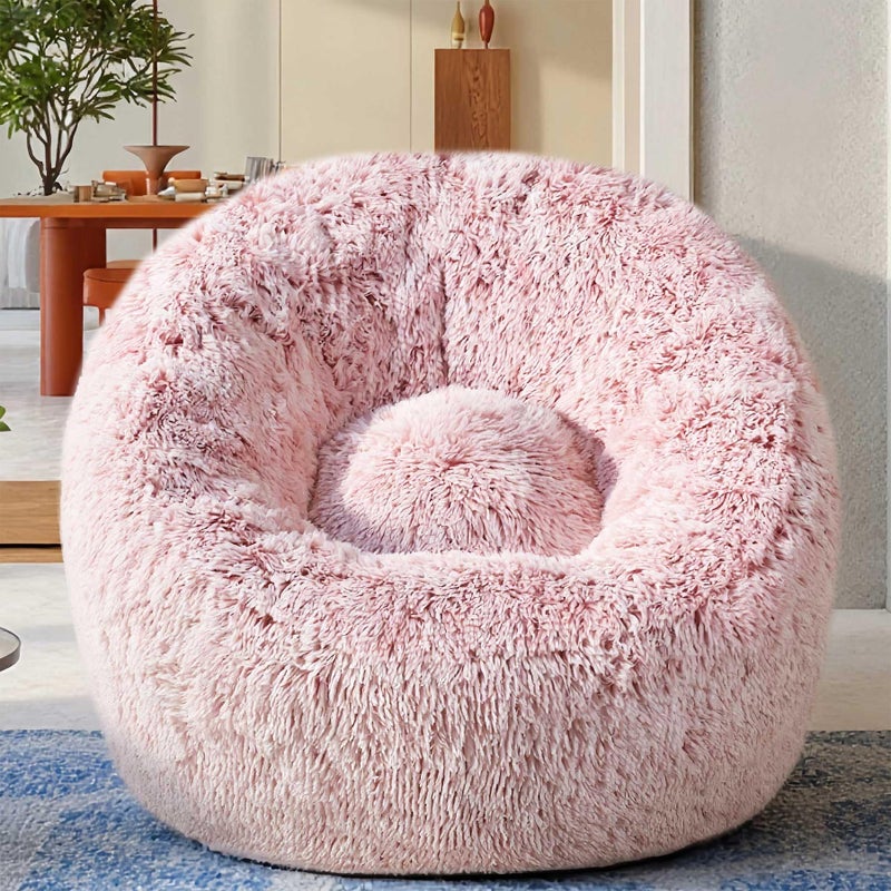 Aodenge Plush Faux Fur Bean Bag Chairs, Memory Foam Filled Sofa Chair Shape Bean Bag for Adults/Teens/Kids, Ultra-Soft Lazy Sofa for Living Room Bedroom College Dorm, Pink - Image 1