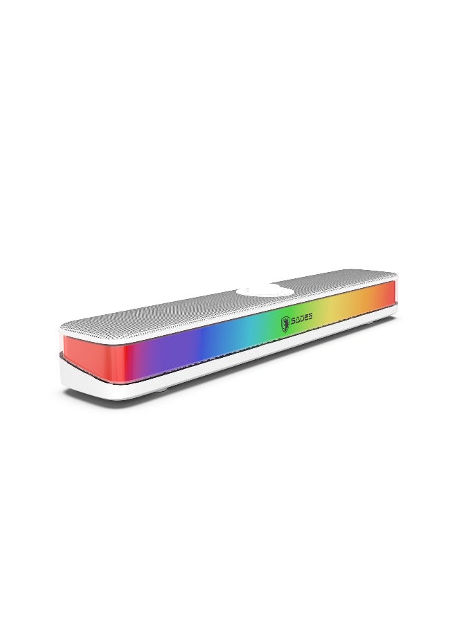 ساديس مكبر صوت ساديس بوزفولت، صوت ستيريو 2.0، بلوتوث 5.3، إضاءة RGB، توصيل وتشغيل USB، تحكم متعدد الوظائف، أبيض - Image 2
