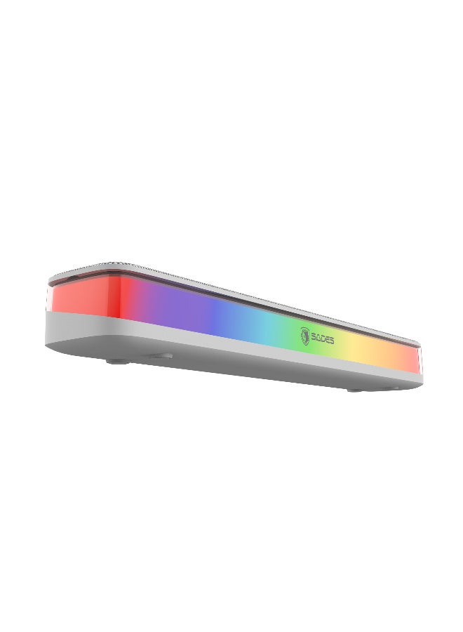 ساديس مكبر صوت ساديس بوزفولت، صوت ستيريو 2.0، بلوتوث 5.3، إضاءة RGB، توصيل وتشغيل USB، تحكم متعدد الوظائف، أبيض - Image 3