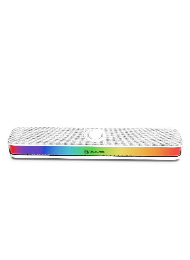 ساديس مكبر صوت ساديس بوزفولت، صوت ستيريو 2.0، بلوتوث 5.3، إضاءة RGB، توصيل وتشغيل USB، تحكم متعدد الوظائف، أبيض - Image 4