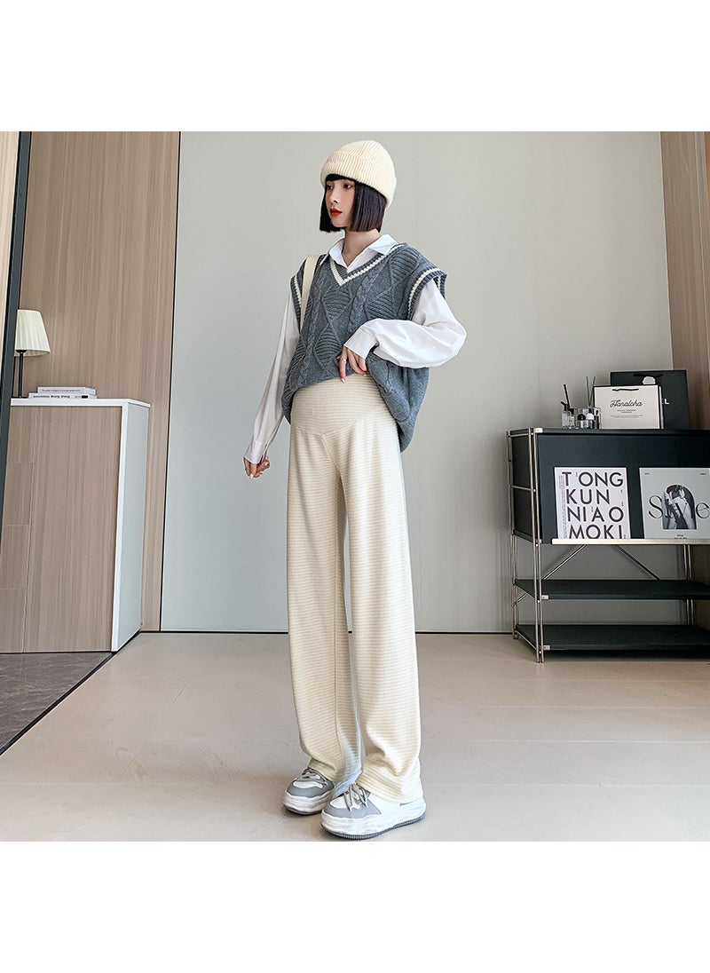 Generic Autumn Winter Knitbell Maternity Pants Casual Straight-leg Pants For Pregnant Women Spring Autumn Outer Wear New 2023 Collection Apricot  - Image 1
