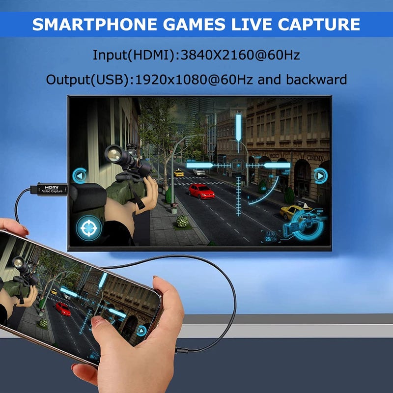 Extenuating Threads 4K HDMI Video Capture Card, Cam Link Card Game Capture Card Audio Capture Adapter HDMI to USB 2.0 Record Capture Device for Streaming, Live Broadcasting, Video Conference, Teaching, Gaming(Black) - Image 2