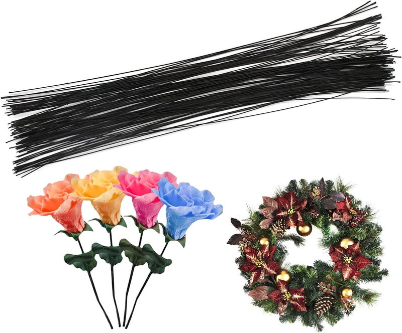 Cinvo 22 Gauge Stem Wire 100 Counts Floral Paper Wrapped 14 Inch Wire for Flower Arrangements DIY Bouquet Handcrafts (Black) - Image 1