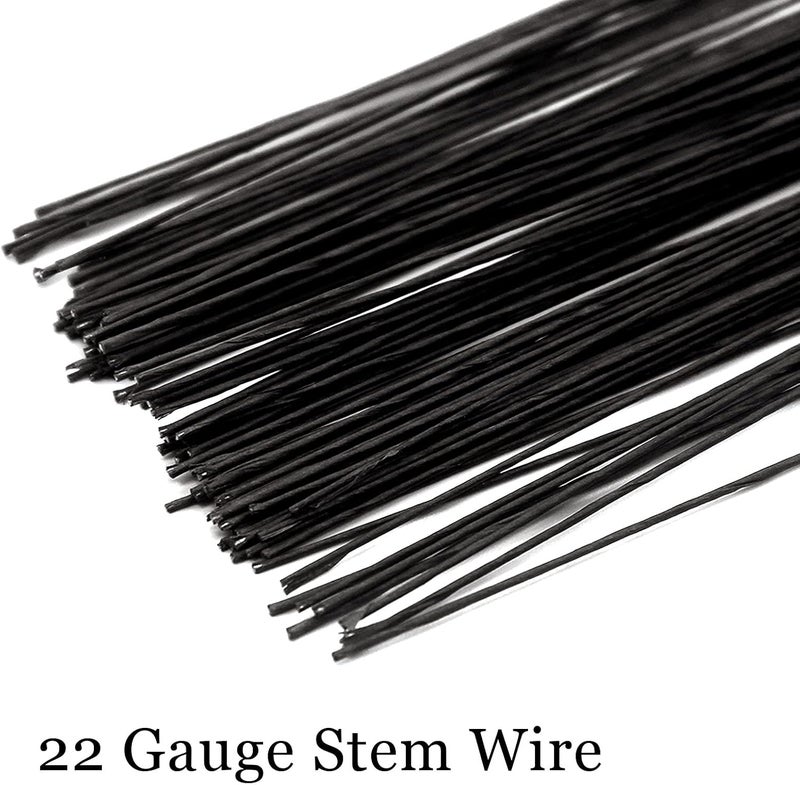 Cinvo 22 Gauge Stem Wire 100 Counts Floral Paper Wrapped 14 Inch Wire for Flower Arrangements DIY Bouquet Handcrafts (Black) - Image 2