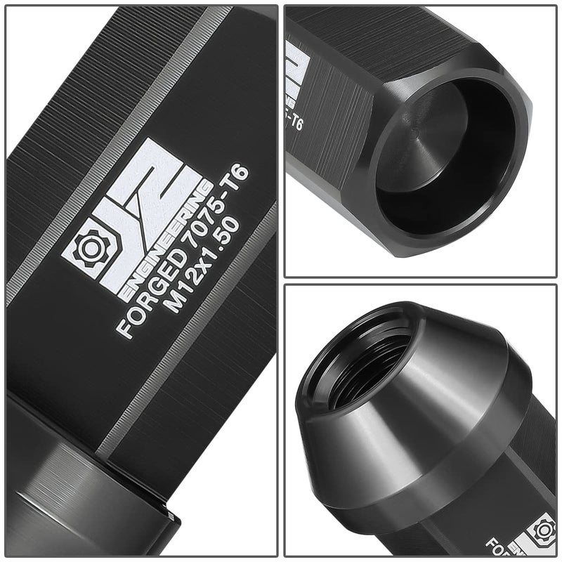 J2 Engineering M12 x 1.5 T6-7075 Aluminum 42mm Closed End Lug Nuts with Deep Drive Extension Adapter, Black - Image 3