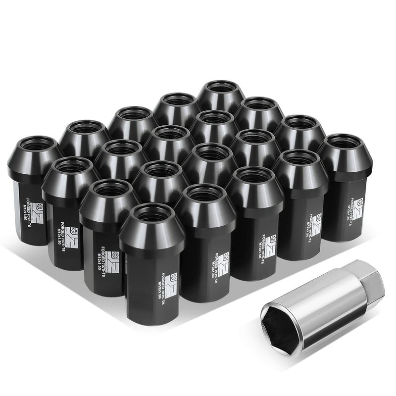 J2 Engineering M12 x 1.5 T6-7075 Aluminum 42mm Closed End Lug Nuts with Deep Drive Extension Adapter, Black - Image 1