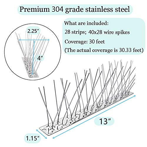 PANGCH Bird Spikes,Stainless Steel Bird Spikes Metal Bird Spikes Fence Spikes Easy to Install - 28 Strips 30.33 Feet Coverage - Image 4
