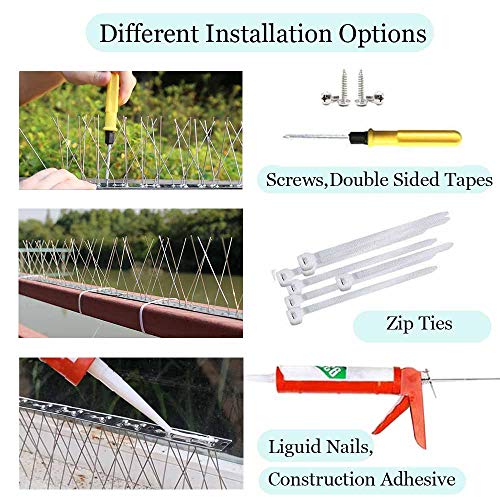 PANGCH Bird Spikes,Stainless Steel Bird Spikes Metal Bird Spikes Fence Spikes Easy to Install - 28 Strips 30.33 Feet Coverage - Image 2