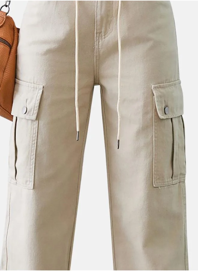 YUNIQEE Beige Denim Cargo Pants