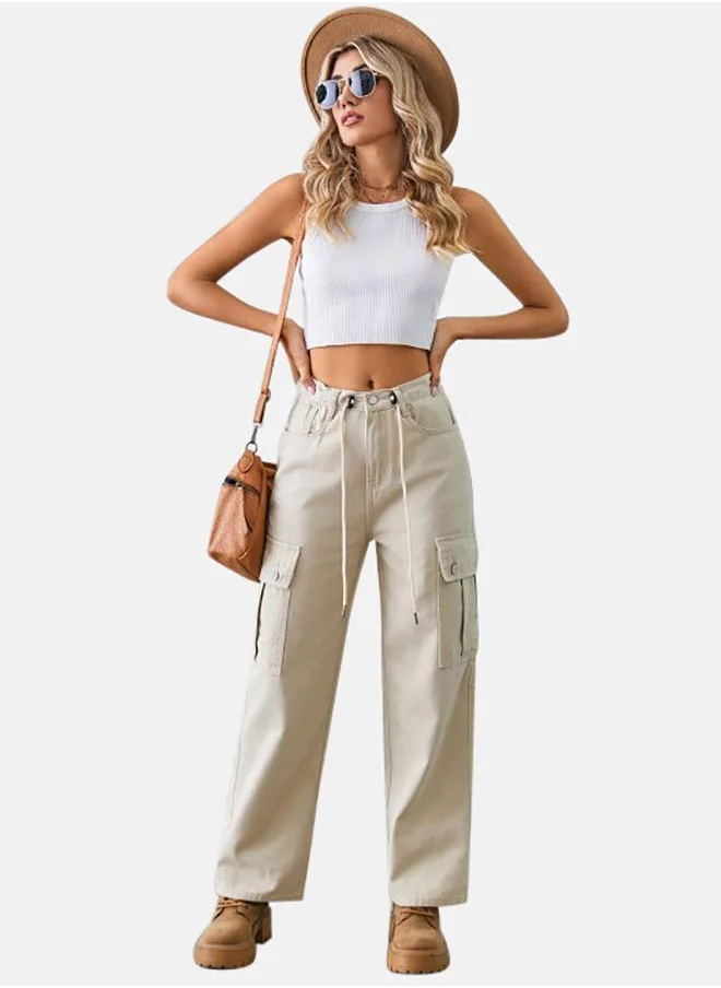 YUNIQEE Beige Denim Cargo Pants