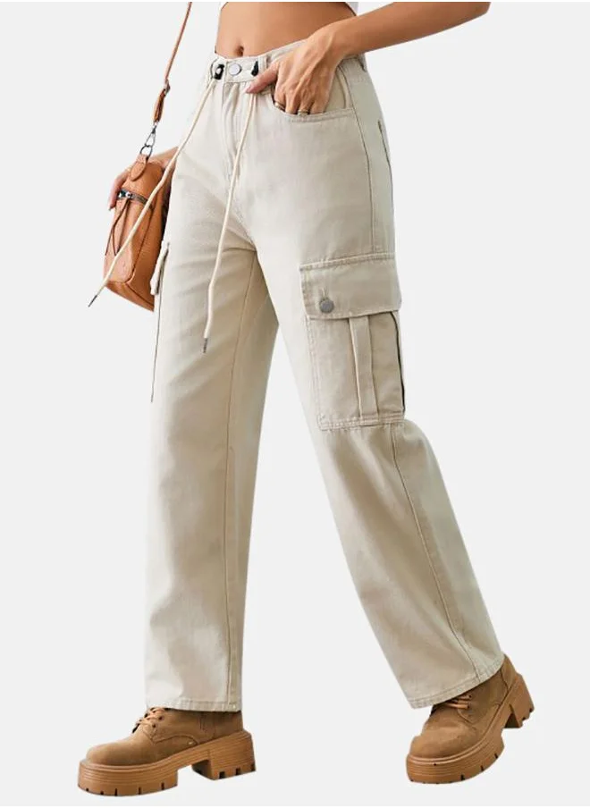 YUNIQEE Beige Denim Cargo Pants