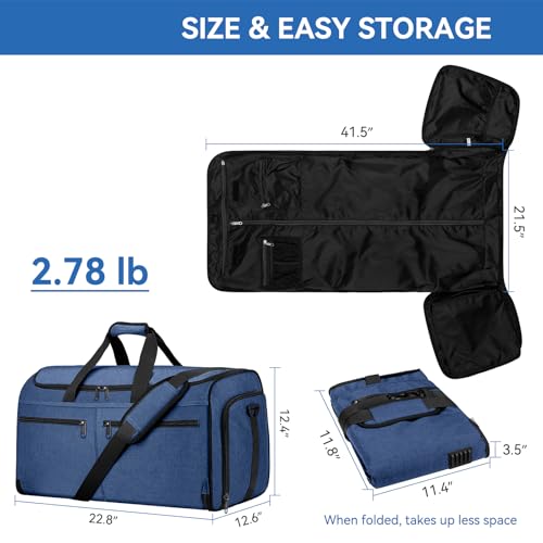 Bukere Large Garment Bag for Travel, Bukere Convertible Suit Travel Garment Duffel Bag for Men Women Business, Shoe Compartment, Detachable Shoulder Strap, Multi-Function 2 in 1 Weekender Bag, Blue - Image 2
