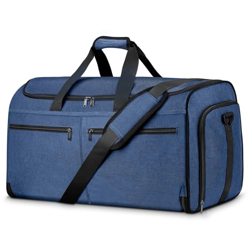 Bukere Large Garment Bag for Travel, Bukere Convertible Suit Travel Garment Duffel Bag for Men Women Business, Shoe Compartment, Detachable Shoulder Strap, Multi-Function 2 in 1 Weekender Bag, Blue - Image 1