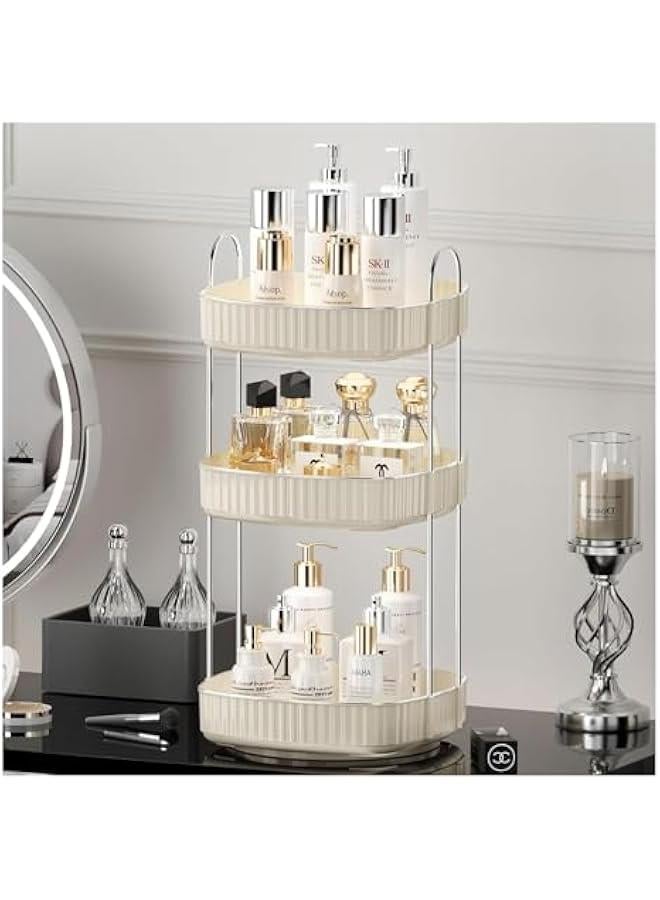 HOOKOR 3 Tiers Bathroom Organizer Countertop Storage Spinning, 360 Rotating Makeup Organizer for Vanity, Large Capacity Perfume Organizers and Skincare Organizers for Dresser, White  - Image 1