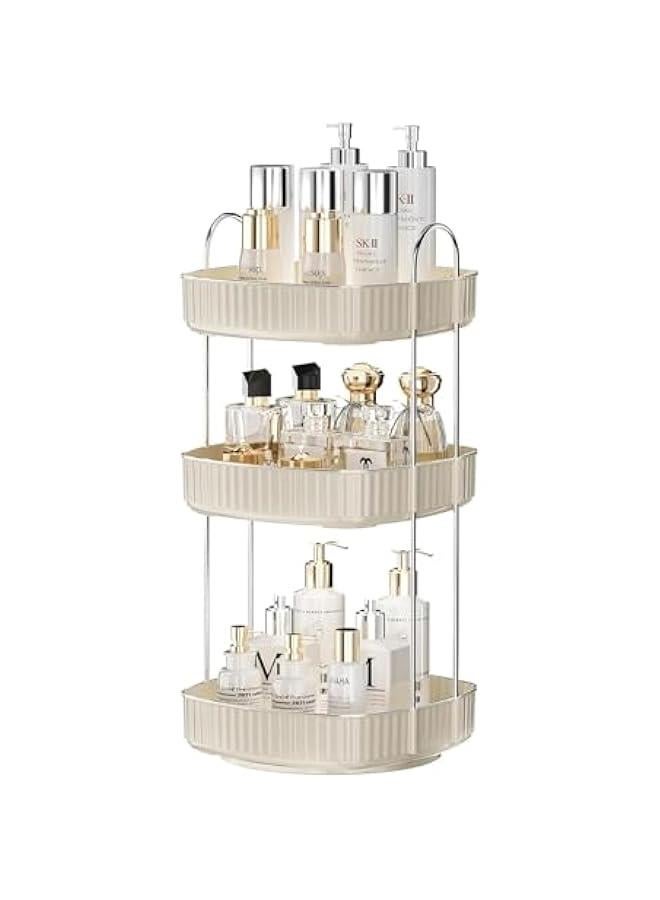 HOOKOR 3 Tiers Bathroom Organizer Countertop Storage Spinning, 360 Rotating Makeup Organizer for Vanity, Large Capacity Perfume Organizers and Skincare Organizers for Dresser, White  - Image 3