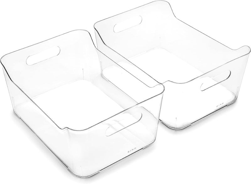 BINO | Plastic Storage Bins, Large - 2 Pack, Clear | THE SOHO COLLECTION | Pantry Organizers and Storage Containers | Fridge Organizer Bins | Kitchen Cabinet Organizer | Medicine Cabinet Bin - Image 1