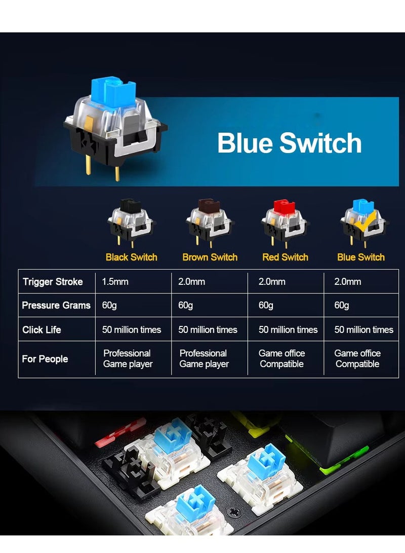 JeDEL Rechargeable 3-Modes Gaming Mechanical Keyboard TKL (Bluetooth 5.3 /  Wireless 2.4Ghz / Wired ) - Hot Swap Blue Switches - Rainbow Backlight - Battery 4000mAh - AR / EN 88 Key - Image 5