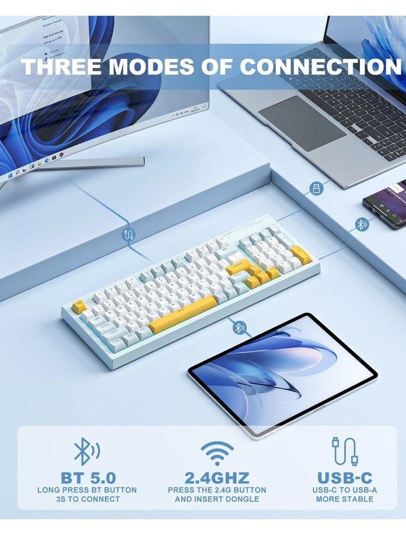 JeDEL Rechargeable 3-Modes Gaming Mechanical Keyboard TKL (Bluetooth 5.3 /  Wireless 2.4Ghz / Wired ) - Hot Swap Blue Switches - Rainbow Backlight - Battery 4000mAh - AR / EN 88 Key - Image 2