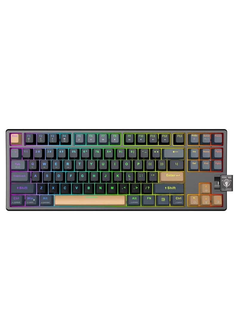 JeDEL Rechargeable 3-Modes Gaming Mechanical Keyboard TKL (Bluetooth 5.3 /  Wireless 2.4Ghz / Wired ) - Hot Swap Blue Switches - Rainbow Backlight - Battery 4000mAh - AR / EN 88 Key - Image 1