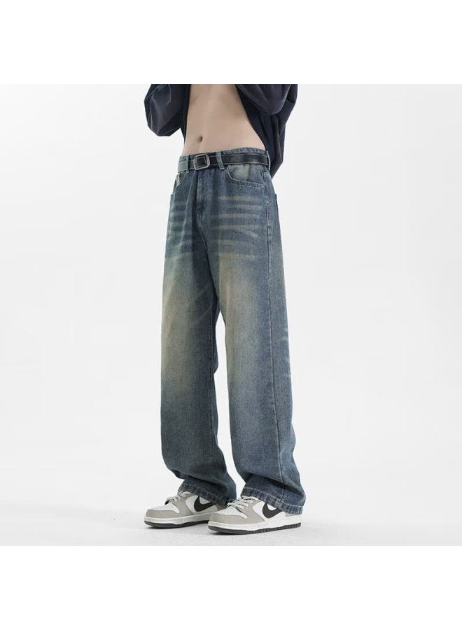 Maybeyond Men's Denim Jeans Autumn Winter Loose Casual Straight-leg Trendy American Style Pants Ss526 Vintage Blue 3XL - Image 5