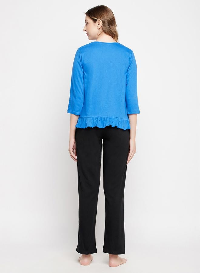 Clovia Graphic Print Ruffled Hem Cotton Top and Pyjama Set - Image 5