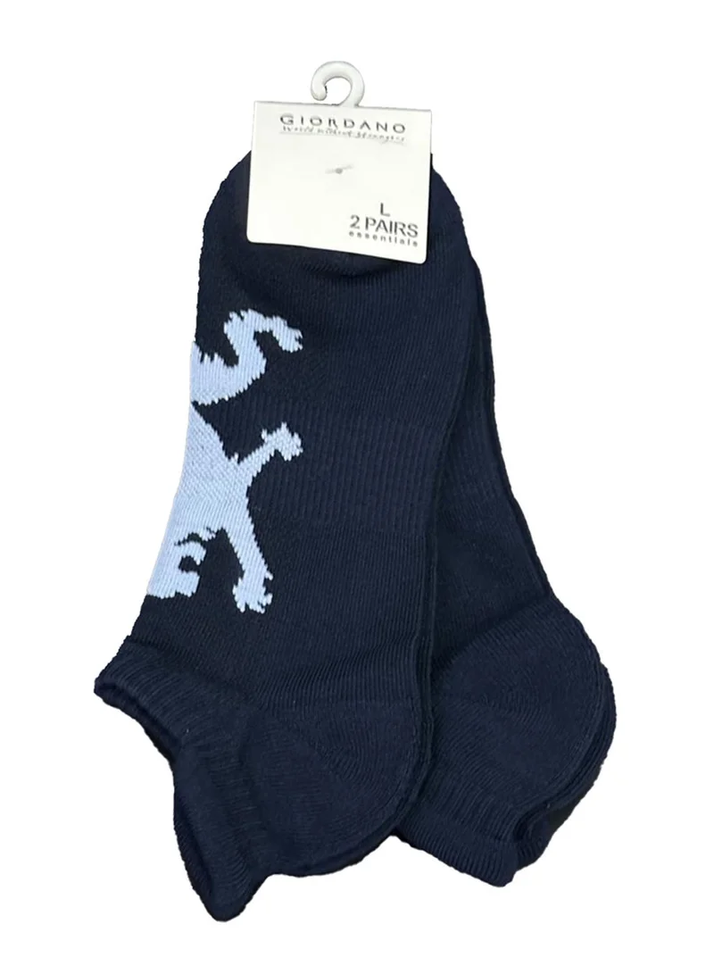 GIORDANO Unisex Lion Logo Socks: 2-Pack Cotton Blend Ankle Length