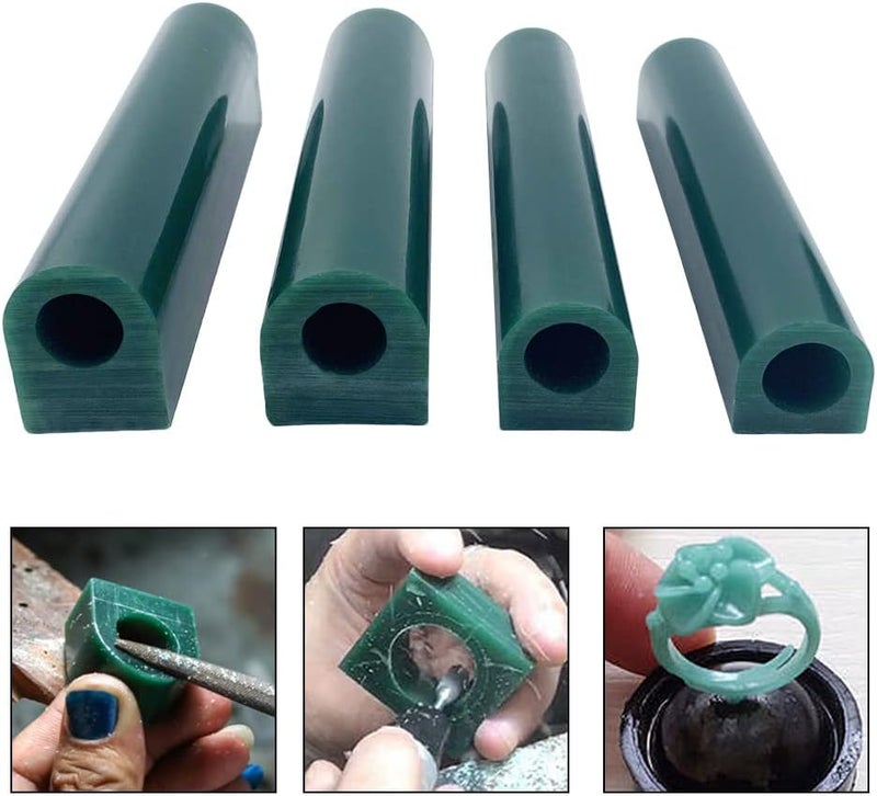 PHYHOO Carving Wax Ring Tube Green Carving Wax Center Hole Tube Round Jewelry Ring Casting Mold Kit - Image 2