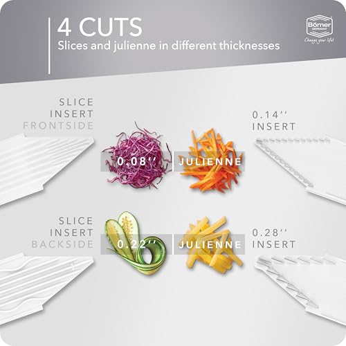 Börner Mandoline Slicer V3 (Starter Set) • V-Slicer for 5 Cutting Styles with Fruit Holder • Adjustable Vegetable Slicer for Vegetables & Fruits • Stainless Steel V-Blade • Color: White - Image 3