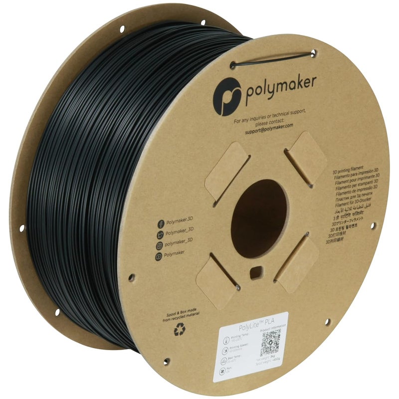 polymaker PLA Filament, Black 3D Printing PLA Filament 1.75mm 3kg - PolyLite 3D Printer PLA Filament, Dimensional Accuracy +/- 0.03mm, Compatible with Most 3D Printer, Black - Image 1